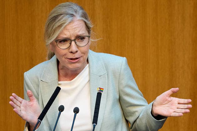 - Wien 11.06.2026 - Debatte Budget Österreichisches Parlament - Der Nationalrat trat heute im Hohen Haus zu einer regluären Nationalratssitzung zusammen. Haupthema war die gestrige Budgetrede des Finanzministers und die Debatte darüber. PHOTO: am Rednerpult Grünen Chefin Leonore Gewessler. Vienna (AUSTRIA) - Austrian Parliament National Council session - The National Council met today in Parliament for a regular National Council session. The topic of the plenary session was the Budget Speech by the Austrian Minister of Finance. Budget, Finanzen, Staatsfinanzen, Geld, Steuern, Ausgaben, Einnahmen, Regierung, echtes Dopelbudet 2027 28 , 2028, Schulden, Nationalratssitzung, Nationalrat SItzung Debatte zu Budgetpräsentation *** Vie 