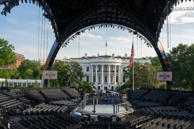 June 11, 2026, Washington, Dc, United States: Scenes from the Ulitmate Fighting Championship (UFC) arena on the South Lawn of the White House on June 11, 2026. The UFC will host the Freedom 250 fights on President TrumpÃ¢â‚¬â ¢s birthday on June 14, 2026. Washington United States - ZUMAl312 20260611_znp_l312_005 Copyright: xAndrewxLeydenx