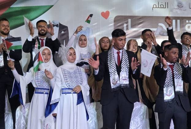 Mass wedding brings hope to displaced couples in Gaza Palestinian brides and grooms take part in the collective wedding ceremony Window of Hope in Khan Younis, southern Gaza Strip, on June 11, 2026. The event brought together dozens of displaced couples from the town of Khuza a, east of Khan Younis, as part of an initiative aimed at supporting newlyweds, easing social and economic burdens, and highlighting the community’s efforts to preserve moments of joy despite ongoing hardship. Photo by Tariq Mohammad APA Images Khan Yunis Gaza Strip Palestinian Territory 110626_Khan_Yunis_TM_01(6) Copyright: xapaimagesxTariqxMohammad xapaimagesx