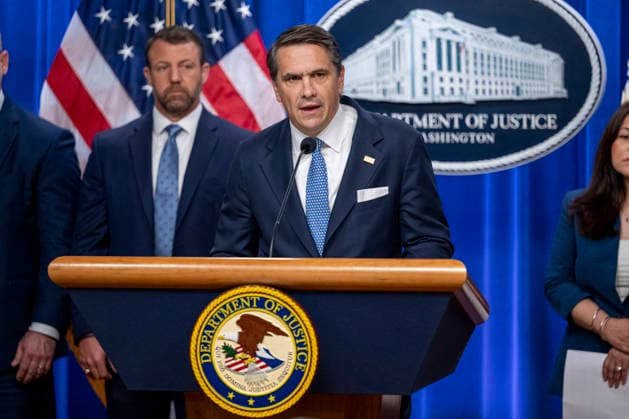 Acting Attorney General Todd Blanche speaks during a press conference at the Department of Justice in Washington, DC on Thursday, June 11, 2026. The leaders announced the government s effort to locate and safeguard unaccompanied alien children (UAC), or children under age 18 who lack both lawful immigration status in the United States, and a parent or legal guardian in the United States.  WAP202606111135 DANIELxHEUER