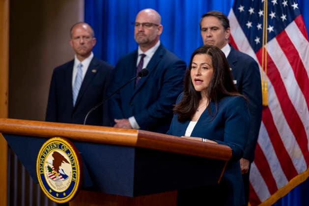 Acting Director of the Office of Refugee Resettlement Angie Salazar speaks during a press conference at the Department of Justice in Washington, DC on Thursday, June 11, 2026. The leaders announced the government s effort to locate and safeguard unaccompanied alien children (UAC), or children under age 18 who lack both lawful immigration status in the United States, and a parent or legal guardian in the United States.  WAP202606111156 DANIELxHEUER