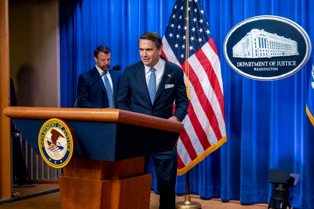 Acting Attorney General Todd Blanche arrives to a press conference at the Department of Justice in Washington, DC on Thursday, June 11, 2026. The leaders announced the government s effort to locate and safeguard unaccompanied alien children (UAC), or children under age 18 who lack both lawful immigration status in the United States, and a parent or legal guardian in the United States.  WAP202606111135b DANIELxHEUER