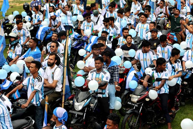 June 11, 2026, Rangamati, Rangamati Hill Tracts, Bangladesh: Welcoming the Greatest Show on Earth , the FIFA World Cup 2026, passionate fans and supporters of Argentina held a massive showdown and colorful rally in the scenic hill town of Rangamati. Hundreds of Albiceleste fans joined the celebration to express their deep love and excitement for their favorite team.............The grand rally kicked off from the Reserve Bazar area of Rangamati town. Wearing the iconic sky blue and white jerseys, ecstatic fans waved both the national flag of Bangladesh and the flag of Argentina, filling the air with music, dances, slogans, and joyous cheers.............A massive convoy comprising motorcycles, CNG-run autorickshaws, trucks, and mini-trucks p  - ZUMAs308 20260611_zip_s308_006 Copyright: xMohammedxShajahanx