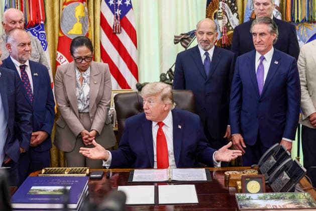 President Donald Trump speaks to reporters about restoring commercial fishing access to areas of the Pacific during a signing ceremony in the Oval Office of the White House in Washington DC on Thursday, June 11, 2026.  WAX20260611805 JIMxLOxSCALZO