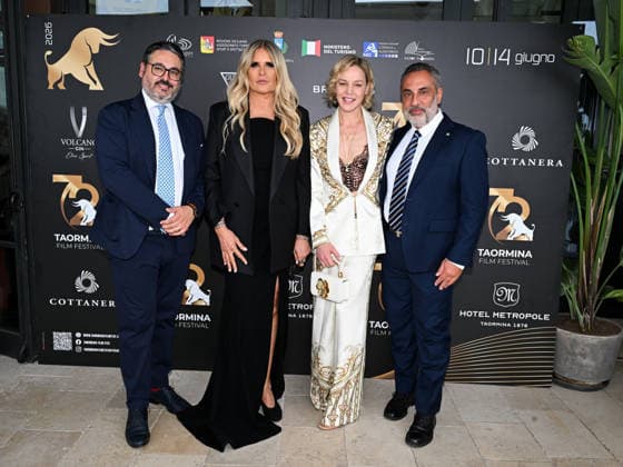 IPA85584401 - Taormina, 72nd Taormina Film Fest 2026 Night 2, Cocktail Reception Pictured: Felice Panebiando, Tiziana Rocca, Abbie Cornish, Bernardo Campo  Copyright: xMaurizioxD avanzox xDxAvanzo Mangiarottix 85584401