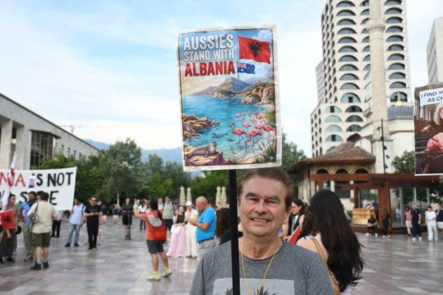 Protests against the Vlora tourism project continue in Albania TIRANA, ALBANIA - JUNE 11: People stage a protest against a planned tourism project in the Zvernec area of Avlonya (Vlora) as they gather at Skanderbeg Square in Tirana, Albania on June 11, 2026. Olsi Shehu Anadolu Tirana Albania. Editorial use only. Please get in touch for any other usage.  Copyright: x2026xAnadoluxOlsixShehux