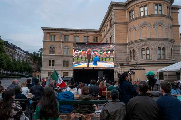 June 11, 2026, Stockholm, Stockholm, Sweden: Football fans gather in central Stockholm, Sweden, on June 11, 2026, to watch the opening match of the 2026 FIFA World Cup between Mexico and South Africa. The public viewing event attracted members of the Mexican community and football supporters who came together to celebrate the start of the tournament. Stockholm Sweden - ZUMAa136 20260611_zap_a136_003 Copyright: xJoelxLindhex
