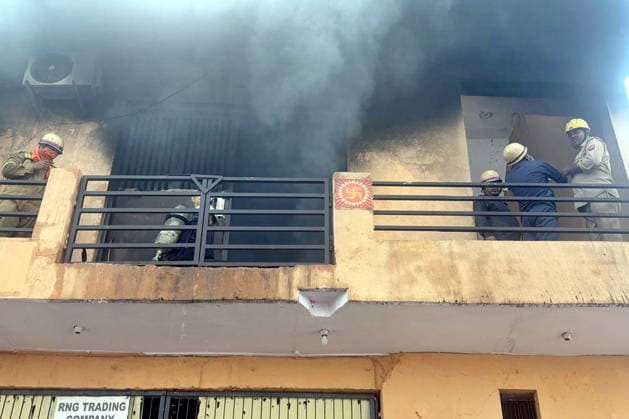 GHAZIABAD, INDIA - JUNE 11: Firefighters battle toxic, suffocating plumes of dense black smoke after massive blaze that erupted at a chemical factory in Hindon Vihar near Nandgram on June 11, 2026 in Ghaziabad, India. (Photo by Sakib Ali Hindustan Times) Massive Fire Broke Out At A Chemical Factory In Ghaziabad
