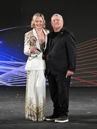 IPA85589231 - Taormina, 72nd Taormina Film Fest 2026 Night 2, Awards Ceremony. Pictured: Abbie Cornish, Gerardo Sacco  Copyright: xManuelexMangiarottix xDxAvanzo Mangiarottix 85589231