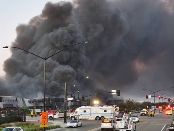 Massive fire destroys Medline Industries warehouse in Tracy of California TRACY, CALIFORNIA, UNITED STATES - JUNE 11: Black smoke pours into the sky from a massive commercial fire at the Medline Industries medical supply warehouse in Tracy, California, United States, on June 11, 2026. The South San Joaquin County Fire Authority reported that the million-square-foot distribution facility on Promontory Parkway was fully engulfed, prompting the evacuation of neighboring commercial structures and nearby fulfillment centers within the industrial park. Tayfun Coskun Anadolu California United States. Editorial use only. Please get in touch for any other usage.  Copyright: x2026xAnadoluxTayfunxCoskunx