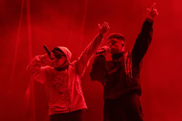June 12, 2026, Porto, Portugal: MÃ›glaÃa Bap and Mo Chara of the Irish hip?hop group Kneecap perform together during the first day of Primavera Sound Porto 2026 at Parque da Cidade. Porto Portugal - ZUMAs197 20260612_aaa_s197_017 Copyright: xDiogoxBaptistax