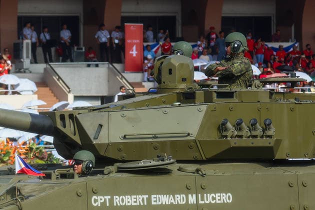 Philippines holds military parade to mark 128th Independence Day MANILA, PHILIPPINES - JUNE 12: Military personnel manoeuvre Sabrah light tanks during a military parade marking the 128th anniversary of Independence Day, in Manila, Philippines, on June 12, 2026. The military parade, which is consisted of the Air Force, Army and Navy and other forces, features different weapons and military assets, including the Israel-made The SPYDER Surface-to-air Missile Systems and Sabrah light tanks. It comes at a time of heightened tensions between Beijing and Manila in the South China Sea. Daniel Ceng Anadolu Manila Philippines. Editorial use only. Please get in touch for any other usage.  Copyright: x2026xAnadoluxDanielxCengx