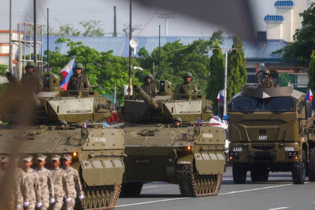 Philippines holds military parade to mark 128th Independence Day MANILA, PHILIPPINES - JUNE 12: Military personnel manoeuvre Sabrah light tanks and ATMOS 2000 self-propelled howitzers, during a military parade marking the 128th anniversary of Independence Day, in Manila, Philippines, on June 12, 2026. The military parade, which is consisted of the Air Force, Army and Navy and other forces, features different weapons and military assets, including the Israel-made The SPYDER Surface-to-air Missile Systems and Sabrah light tanks. It comes at a time of heightened tensions between Beijing and Manila in the South China Sea. Daniel Ceng Anadolu Manila Philippines. Editorial use only. Please get in touch for any other usage.  Copyright: x2026xAnadoluxDanielxCengx