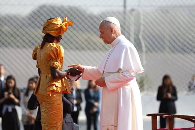 Pope Leo XIV meets with migrants at Las Raíces Center Santa Cruz de Tenerife Pope Leo XIV during a meeting with migrants at Las Raíces Center, June 12, 2026, in San Cristóbal de La Laguna, Santa Cruz de Tenerife, Canary Islands Spain Pope Leo XIV visits the Las Raíces Emergency Reception and Referral Center in order to learn first-hand about the reality of migration in the Canary Islands and to meet directly with the migrants who have been welcomed 12 JUNE 2026 PAPAL VISIT Alejandro J Rosa San Cristobal de La Laguna, Sant San Cristobal de La Laguna, Sant Espana  Copyright: xAlejandroxJ.xRosa ACFI EuropaxPrx 7591375