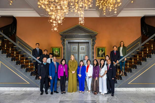 12-06-2026 HtB Queen Maxima during a meeting with the representatives of the Indonesian Employers Association APINDO to discuss what employers can do for the financial health of their employees at Huis ten Bosch palace in The Hague. With Shinta Widjaja Kamdani, Chairperson of APINDO and CEO of the Sintesa Group, and Mari Elka Pangestu, Special Envoy of the President of Indonesia for International Trade and Multilateral Cooperation, and also Chairperson of the National Economic Council of Indonesia. Representing SFGN is Tjeerd Bosklopper. Â  Copyright: xPPEx