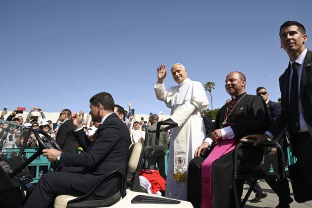 Pope Leo XIV meets with migrants in San Cristobal de La Laguna Tenerife Pope Leo XIV during a meeting with the realities of integration of migrants, in the Plaza del Cristo de La Laguna, June 12, 2026, in San Cristobal de La Laguna, Santa Cruz de Tenerife, Canary Islands Spain During the meeting the Pontiff listened to the testimonies of migrants and of organizations that welcome them and gave a speech focused on dignity, integration and hope 12 JUNE 2026 Eloísa Pérez San Cristobal de La Laguna, Sant San Cristobal de La Laguna, Sant Espana  Copyright: xEloisaxPÃ rezx xACFIx xEuropaxPrex 7591530