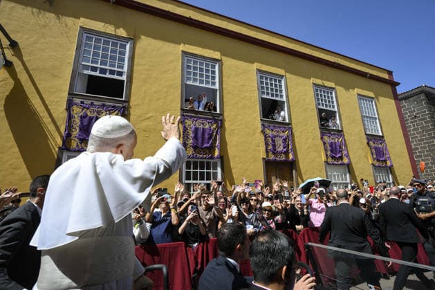 Pope Leo XIV Meets Organisations Working With Migrants in Tenerife - Canary Islands Pope Leo XIV meets with organisations working with migrants in Tenerife during his stay in the Canary Islands on June 12, 2026 on the seventh day of his pastoral visit to Spain. Addressing Church groups, charities and civil organisations in San Cristobal de La Laguna, during the final day of his Apostolic Journey to Spain, the Pope reflected on the role the Canary Islands continue to play as one of Europe s principal migration routes. The Canary Islands have become one of the European Union s busiest migration frontiers in recent years. Pope Leo XIV urged human traffickers to repent. Photo by (EV) Simone Risoluti Vatican Media ABACACAPRESS.COM Canary Islands  Copyright: xABACAx
