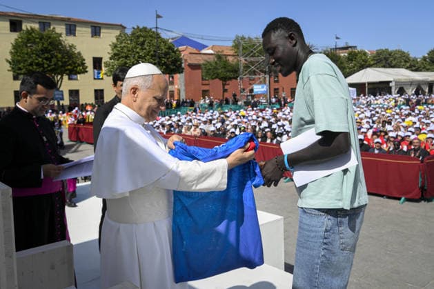 Pope Leo XIV Meets Organisations Working With Migrants in Tenerife - Canary Islands Pope Leo XIV meets with organisations working with migrants in Tenerife during his stay in the Canary Islands on June 12, 2026 on the seventh day of his pastoral visit to Spain. Addressing Church groups, charities and civil organisations in San Cristobal de La Laguna, during the final day of his Apostolic Journey to Spain, the Pope reflected on the role the Canary Islands continue to play as one of Europe s principal migration routes. The Canary Islands have become one of the European Union s busiest migration frontiers in recent years. Pope Leo XIV urged human traffickers to repent. Photo by (EV) Simone Risoluti Vatican Media ABACACAPRESS.COM Canary Islands  Copyright: xABACAx