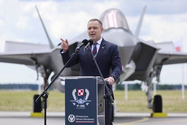 Newly acquired Polish F-35 Lightning II stealth strike fighters, named Husarz £ask 12 06 2026 Ceremony of official acceptance of F-35 aircraft into the Polish Armed Forces. Pictured: Polish President Karol Nawrocki 1109658995  1109660852