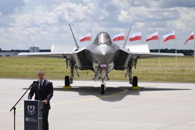 Newly acquired Polish F-35 Lightning II stealth strike fighters, named Husarz £ask 12 06 2026 Ceremony of official acceptance of F-35 aircraft into the Polish Armed Forces. Pictured: Polish President Karol Nawrocki 1109658995  1109660862