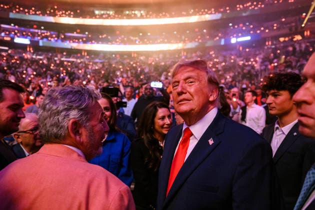 Donald Trump attends Game 3 of the NBA finals President Donald J. Trump attends Game 3 of the NBA finals between the New York Knicks and the San Antonio Spurs, Monday, June 8, 2026, at Madison Square Garden in New York City., Credit:Daniel Torok B66 Avalon NY, New York  Copyright: xDanielxTorokx xB66x xAvalonx 1109681918