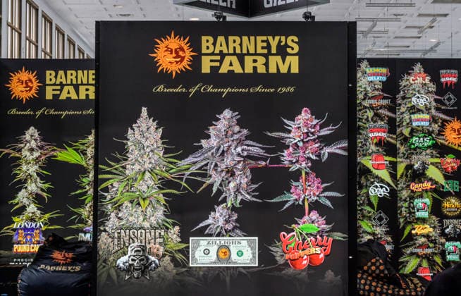 Stand von BarneyÂ s Farm, Züchter von Cannibis-Samen, Mary Jane Berlin - Cannabis Messe 2026, Messegelände, Westend, Charlottenburg, Berlin, Deutschland *** Booth of Barneys Farm, breeder of cannabis seeds, Mary Jane Berlin Cannabis Fair 2026, Exhibition Grounds, Westend, Charlottenburg, Berlin, Germany