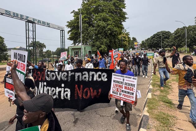 Protesters rally against security and economic challenges on Nigeria s Democracy Day ABUJA, NIGERIA - JUNE 12: Protesters gather during a demonstration marking Democracy Day, voicing concerns over worsening security and economic challenges in Abuja, Nigeria, on June 12, 2026. Demonstrators chanted anti-government slogans and carried banners highlighting growing insecurity, mass abductions of students from schools and ongoing economic hardships. Adam Abu-bashal Anadolu Abuja Nigeria. Editorial use only. Please get in touch for any other usage.  Copyright: x2026xAnadoluxAdamxAbu-bashalx