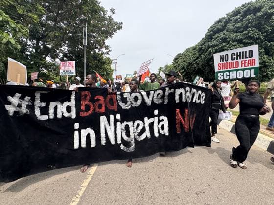 Protesters rally against security and economic challenges on Nigeria s Democracy Day ABUJA, NIGERIA - JUNE 12: Protesters gather during a demonstration marking Democracy Day, voicing concerns over worsening security and economic challenges in Abuja, Nigeria, on June 12, 2026. Demonstrators chanted anti-government slogans and carried banners highlighting growing insecurity, mass abductions of students from schools and ongoing economic hardships. Adam Abu-bashal Anadolu Abuja Nigeria. Editorial use only. Please get in touch for any other usage.  Copyright: x2026xAnadoluxAdamxAbu-bashalx