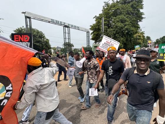 Protesters rally against security and economic challenges on Nigeria s Democracy Day ABUJA, NIGERIA - JUNE 12: Protesters gather during a demonstration marking Democracy Day, voicing concerns over worsening security and economic challenges in Abuja, Nigeria, on June 12, 2026. Demonstrators chanted anti-government slogans and carried banners highlighting growing insecurity, mass abductions of students from schools and ongoing economic hardships. Adam Abu-bashal Anadolu Abuja Nigeria. Editorial use only. Please get in touch for any other usage.  Copyright: x2026xAnadoluxAdamxAbu-bashalx