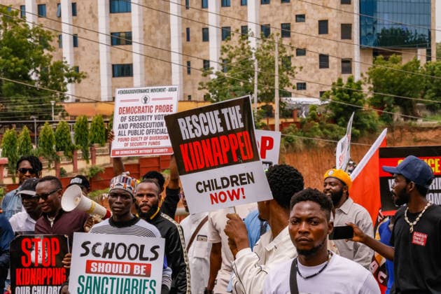Protest held on Democracy Day over security and economic crisis in Nigeria ABUJA, NIGERIA - JUNE 12: People chanting slogans against the government and carrying banners attend a protest held on June 12 Democracy Day against rising security and economic problems in Abuja, Nigeria, on June 12, 2026. In the demonstration, which saw high participation, protesters expressed their reaction to increasing security issues in the country, mass kidnappings of students from schools, and economic hardship. Emmanuel Osodi Anadolu Abuja Nigeria. Editorial use only. Please get in touch for any other usage.  Copyright: x2026xAnadoluxEmmanuelxOsodix