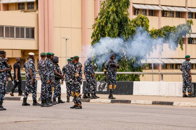 Protest held on Democracy Day over security and economic crisis in Nigeria ABUJA, NIGERIA - JUNE 12: Security forces use tear gas to disperse the protesters as people chanting slogans against the government and carrying banners attend a protest held on June 12 Democracy Day against rising security and economic problems in Abuja, Nigeria, on June 12, 2026. Emmanuel Osodi Anadolu Abuja Nigeria. Editorial use only. Please get in touch for any other usage.  Copyright: x2026xAnadoluxEmmanuelxOsodix
