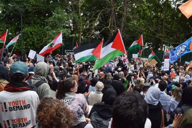 June 12, 2026, London, England, United Kingdom: Protesters gather outside Woolwich Crown Court during the sentencing of the activists known as the Filton 4, associated with Palestine Action. The judge will rule whether the activists will be sentenced as terrorists , following their convictions for criminal damage after a direct action at the factory of arms company Elbit Systems in Filton, close to Bristol. London United Kingdom  - ZUMAv130 20260612_zip_v130_045 Copyright: xVukxValcicx