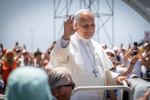 Pope Leo XIV visits Tenerife in Spain TENERIFE, CANARY ISLANDS, SPAIN - JUNE 12: Pope Leo XIV celebrates Mass before tens of thousands of worshippers at the Port of Santa Cruz de Tenerife, Canary Islands, Spain on June 12, 2026. The open-air liturgy marked the culmination of his seven-day apostolic visit to Spain and followed a day focused on migration and human dignity in the Canary Islands, a key gateway on the Atlantic migration route. In his homily, the pontiff urged solidarity, reconciliation, and a renewed commitment to placing people before economic interests. Andres Gutierrez Anadolu Canary Islands Spain. Editorial use only. Please get in touch for any other usage.  Copyright: x2026xAnadoluxAndresxGutierrezx