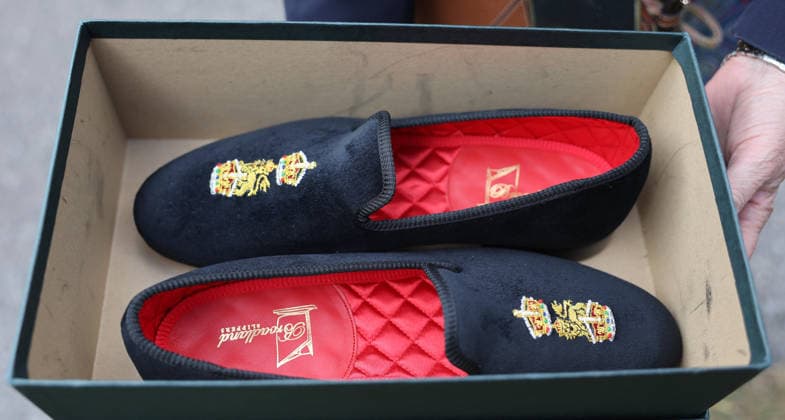 . 12 06 2026. Aldershot, United Kingdom. The hand made slippers presented to King Charles III during a visit to the Grenadier Guards at Lille Barracks in Aldershot, United Kingdom.  xPoolx xi-Imagesx IIM-26828-0018