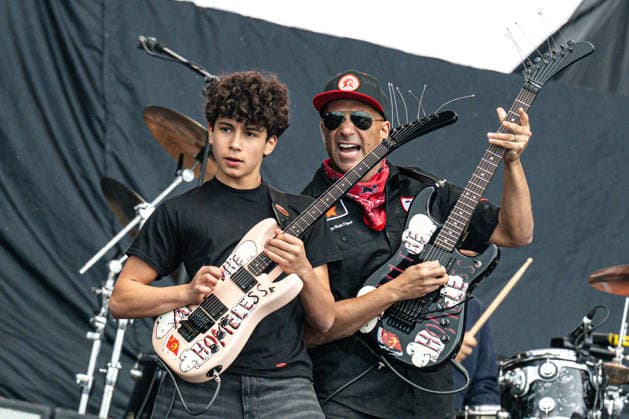 American musicians Tom Morello (right) and his son Roman Morello perform within the Rock for People music festival in Hradec Kralove, Czech Republic, June 12, 2026. (CTKxPhoto DavidxTanecek) CTKPhotoP2026061206926  CTKPhotoP2026061206926