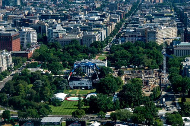 The Ultimate Fighting Championship (UFC) Freedom 250 arena is seen from the Washington Monument in Washington, DC on Friday, June 12, 2026. President Donald Trump is hosting a series of fighting matches on the South Lawn on Flag Day and his 80th birthday, June 14, in honor of America s 250th birthday.  WAP20260612366 BONNIExCASH