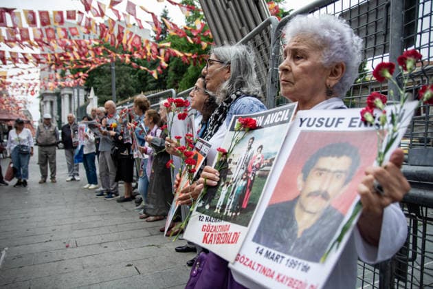 June 13, 2026, Istanbul, Istanbul, Turkey: Relatives of the disappeared and human rights defenders gathered at Galatasaray Square in Istanbul during the 1107th weekly vigil of the Saturday Mothers People. In a statement, participants demanded truth and justice for Veysel Guney, who was executed on June 10, 1981, following a controversial military court trial after the 1980 coup in Turkey. The group highlighted that Guney s burial place has remained unknown for 45 years and called on authorities to disclose the location of his remains. Speakers emphasized that revealing the graves of those forcibly disappeared or whose bodies were concealed by state authorities is essential for memory, justice, and human dignity. The weekly gathering continu - ZUMAt171 20260613_zip_t171_005 Copyright: xAbdullahxTepelix