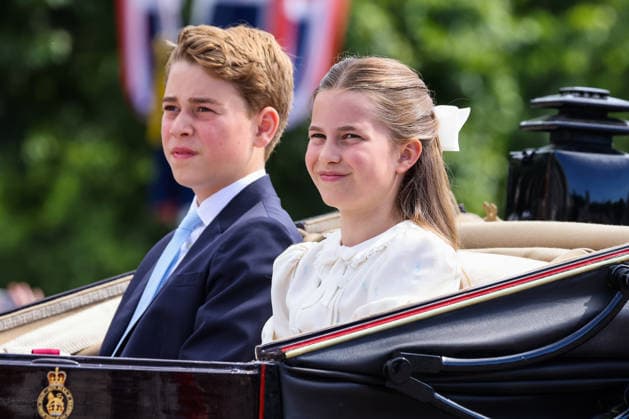 June 13, 2026, London, London, UK: London, UK. Princess Charlotte of Wales and Prince George of Wales depart Buckingham Palace in a horse-drawn carriage during Trooping the Colour 2026 in London. Trooping the Colour, also known as the Kings Birthday Parade, is the annual military ceremony marking the official birthday of the British monarch. The event takes place on Horse Guards Parade and concludes with a Royal Air Force flypast over Buckingham Palace. London UK  - ZUMAl94_ 20260613_zaf_l94_106 Copyright: xDinendraxHariax