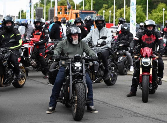 Bikers rally for road safety in Berlin BERLIN , GERMANY - JUNE 13: Motorcycle riders participate in the More Attention for Bikers ride rally in Berlin, Germany, on June 13, 2026. The event seeks to raise awareness of motorcycle safety, advocate for safer road conditions, and ensure that the interests of bikers are considered in transportation policy. Volodymyr Sindieiev Anadolu Berlin Germany. Editorial use only. Please get in touch for any other usage.  Copyright: x2026xAnadoluxVolodymyrxSindieievx