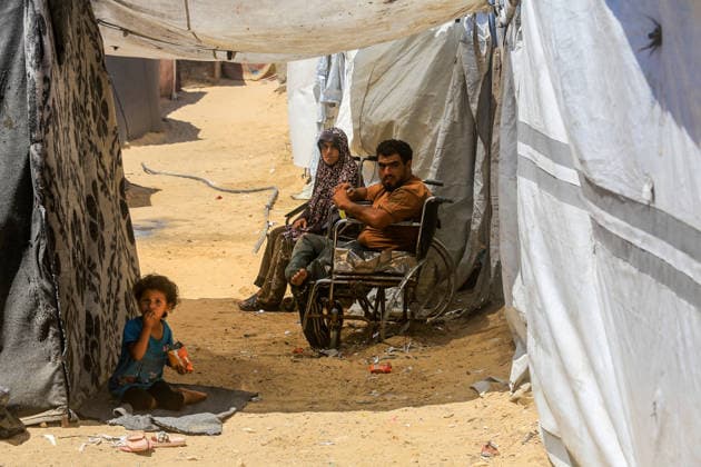Khan Yunis Stadium in Gaza has become a shelter for displaced Palestinians KHAN YUNIS, GAZA, PALESTINE - JUNE 13: A view of makeshift tents as Khan Yunis Stadium which hosts Palestinian league matches, has been turned into a shelter for displaced Palestinians despite losing its former condition due to the strikes, has now become an area filled with tents of families who have lost their homes. Abed Rahim Khatib Anadolu Khan Yunis Gaza. Editorial use only. Please get in touch for any other usage.  Copyright: x2026xAnadoluxAbedxRahimxKhatibx