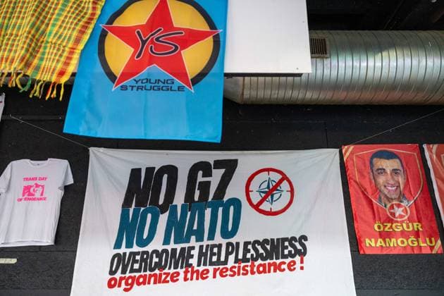 G7 J 2 GENEVA BARRICADEE PHOTOPQR LE DAUPHINE Tom PHAM VAN SUU 13 06 2026 In Geneva Switzerland , June 13, 2026 Two days before the start of the international G7 summit, the city of Geneva has barricaded itself in anticipation of possible outbursts at the NoG7 demonstration scheduled for Sunday June 14, No G7 activists prepare in a light-hearted atmosphere A No G7 activist village has been set up at the LUsine nightclub. The game is to shoot a soccer at disgraced figures Patrick Bruel, accused of sexual violence, Emmanuel Macron, Donald Trump, Charles III, etc. No G7 soccer shirts are sold Photo Tom Pham Van Suu Le Dauphiné Libéré Geneva, Switzerland, june 13th 2026 Two days before the start of the G7 international summit, the city of Gene  Copyright: xPHOTOPQR LExDAUPHINE MAXPPPxTomxPHAMxVANxSUUx 20260613JDL8125 20260613JDL8125