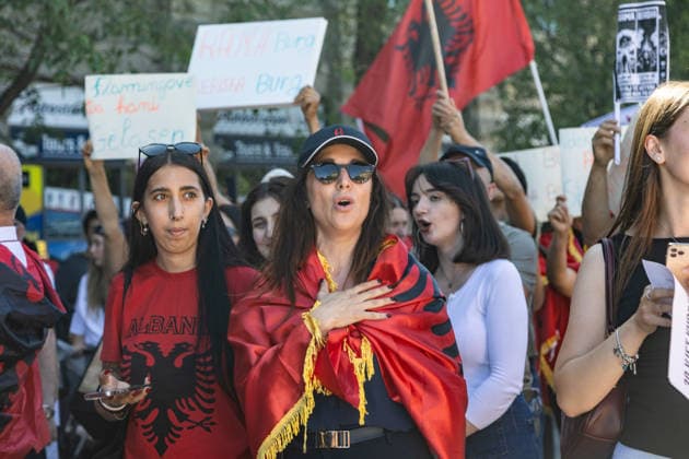IPA85646534 - Milan, Largo Cairoli, Piazza Castello, June 13, 2026, Protest: Albania Is Not for Sale a demonstration by the Albanian community against the Rama government and the resort  Copyright: xFrancescoxEnriquezx xFrancescoxEnriquezx 85646534
