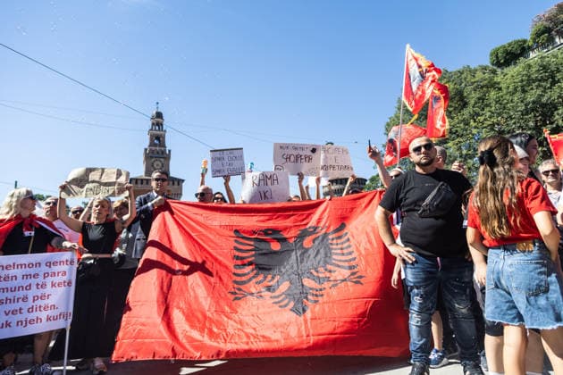 IPA85646515 - Milan, Largo Cairoli, Piazza Castello, June 13, 2026, Protest: Albania Is Not for Sale a demonstration by the Albanian community against the Rama government and the resort  Copyright: xFrancescoxEnriquezx xFrancescoxEnriquezx 85646515