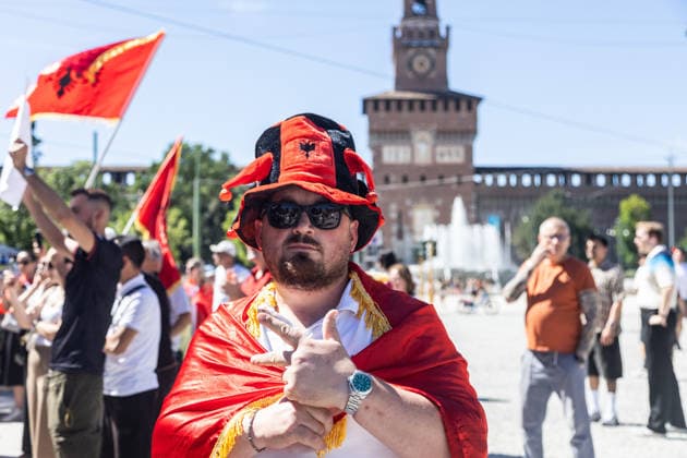 IPA85646526 - Milan, Largo Cairoli, Piazza Castello, June 13, 2026, Protest: Albania Is Not for Sale a demonstration by the Albanian community against the Rama government and the resort  Copyright: xFrancescoxEnriquezx xFrancescoxEnriquezx 85646526