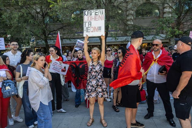 IPA85646529 - Milan, Largo Cairoli, Piazza Castello, June 13, 2026, Protest: Albania Is Not for Sale a demonstration by the Albanian community against the Rama government and the resort  Copyright: xFrancescoxEnriquezx xFrancescoxEnriquezx 85646529