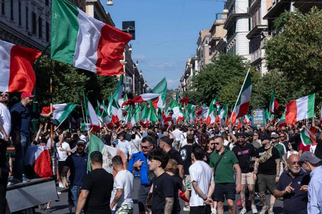 IPA85647075 - Rally in Rome in support of remigration, organized by the Remigration and Reconquest committee  Copyright: xMatteoxNardonex xx 85647075