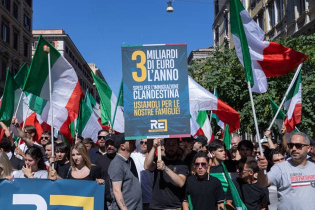 IPA85647066 - Rally in Rome in support of remigration, organized by the Remigration and Reconquest committee  Copyright: xMatteoxNardonex xx 85647066