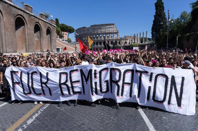 News Bilder des Tages IPA85647978 - Demonstration in Rome against forced repatriation, organized by the CGIL of Rome and Lazio, the ANPI, and other anti-fascist associations  Copyright: xMatteoxNardonex xx 85647978