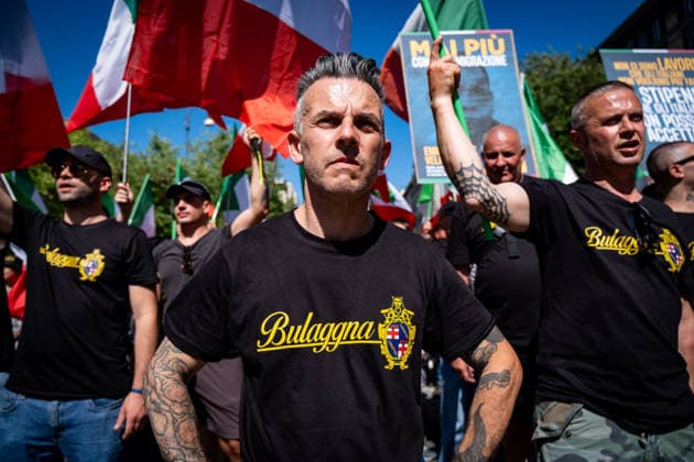 June 13, 2026, Rome, Rm, Italy: Thousands from across Italy join the march for remigration. Participants demand a concrete solution to the emergency of demographic replacement and mass immigration . Some participants from Bologna. Rome Italy - ZUMAg256 20260613_znp_g256_015 Copyright: xMarcoxDixGianvitox