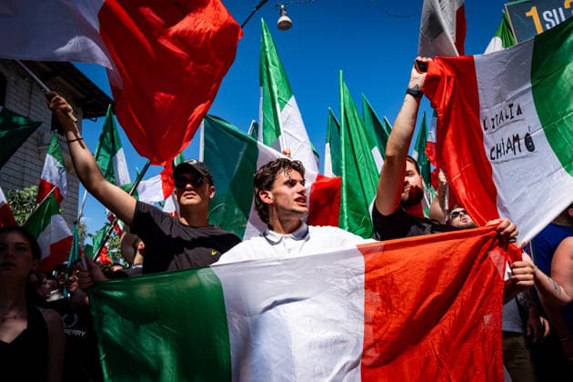 June 13, 2026, Rome, Rm, Italy: Thousands from across Italy join the march for remigration. Participants demand a concrete solution to the emergency of demographic replacement and mass immigration Rome Italy  - ZUMAg256 20260613_znp_g256_021 Copyright: xMarcoxDixGianvitox